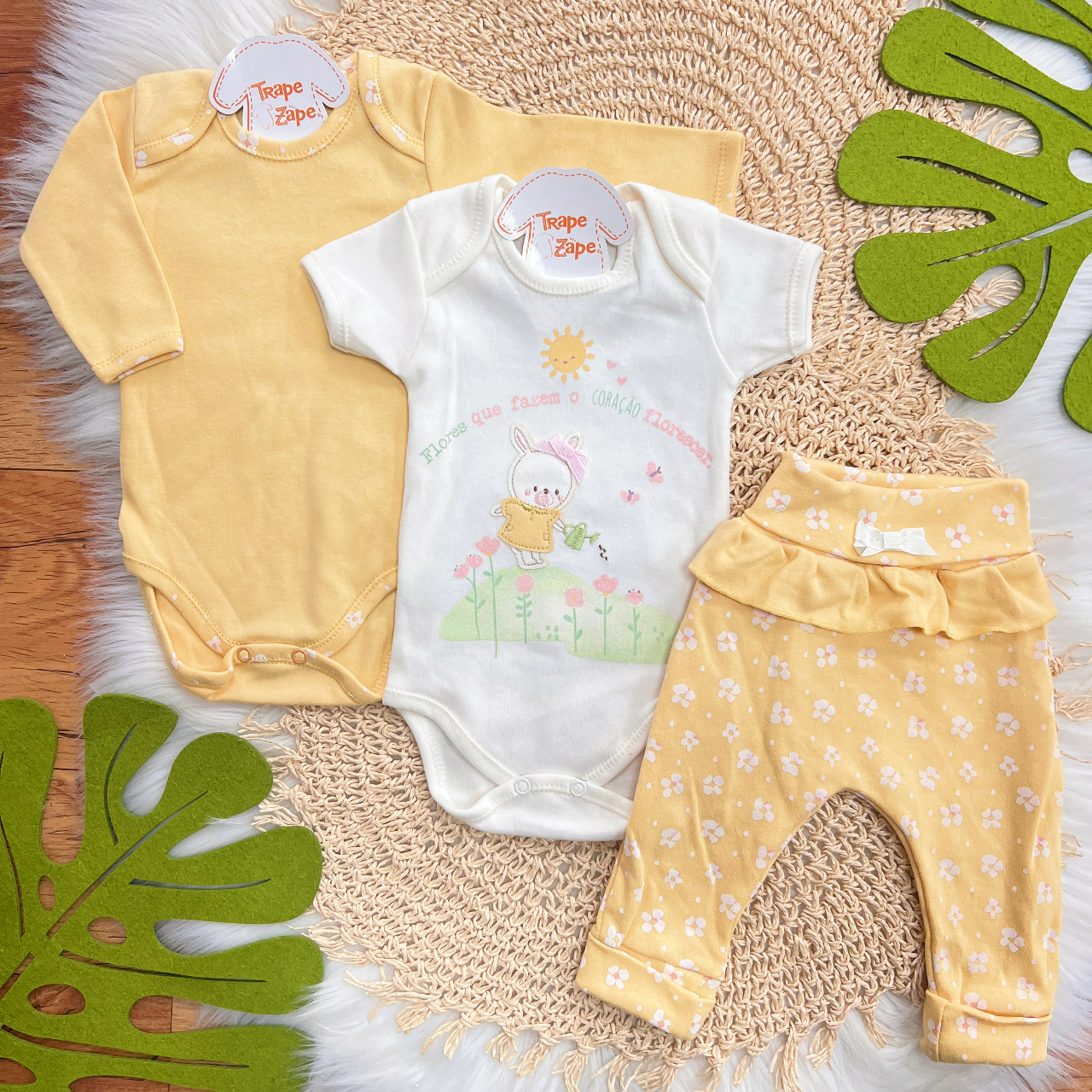  CONJ. DE MALHA 3 PEÇAS - Flores Que Fazem o Coração Florescer - Amarelo